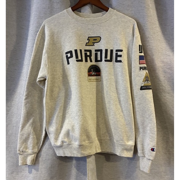 Champion Purdue Cradle of Astronauts Space Patch Hoodies Size Medium Gray